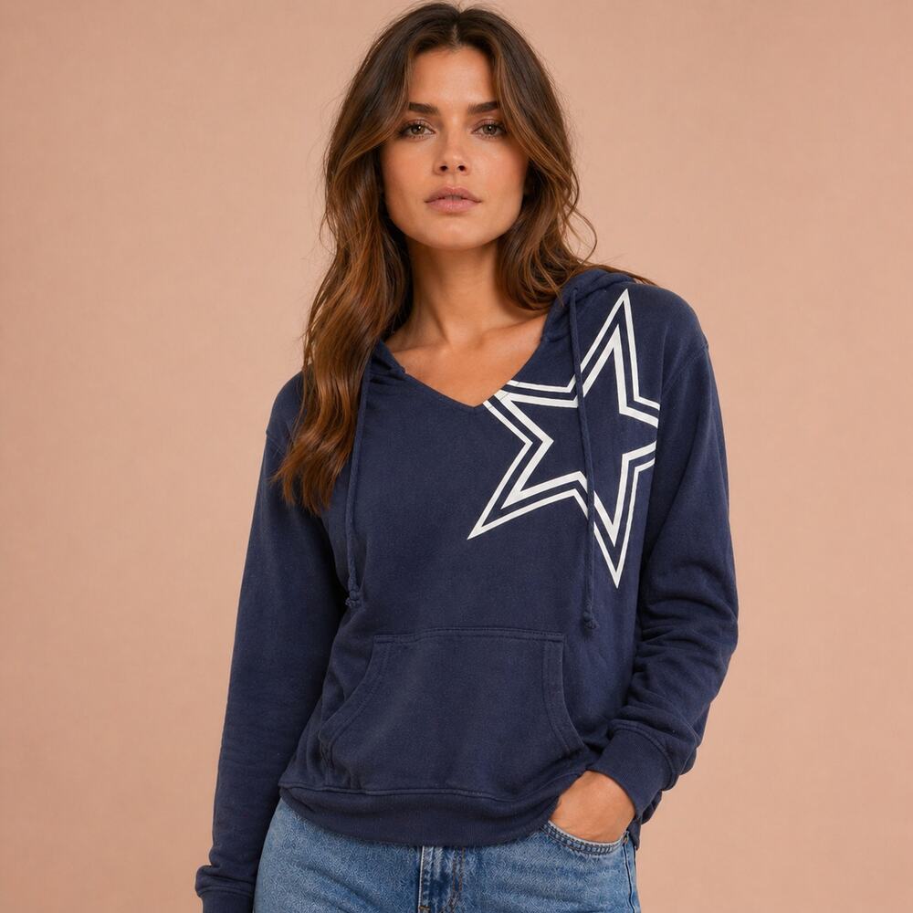 HerStyle V-Neck Hoodie Womens Small Blue Graphic Star Print Dallas Cowboys NFL